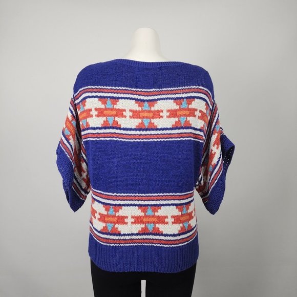 American Eagle Outfitter Blue & Red Cotton Blend Knit Sweater Size M/L - Picture 6 of 9
